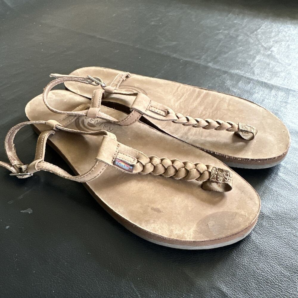 Rainbow T Street Brown Leather Braided Thong Style Sandals size 10 - BP